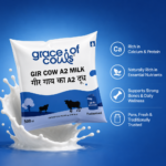 A2 Gir cow milk bottle close-up, Grace of Cows
